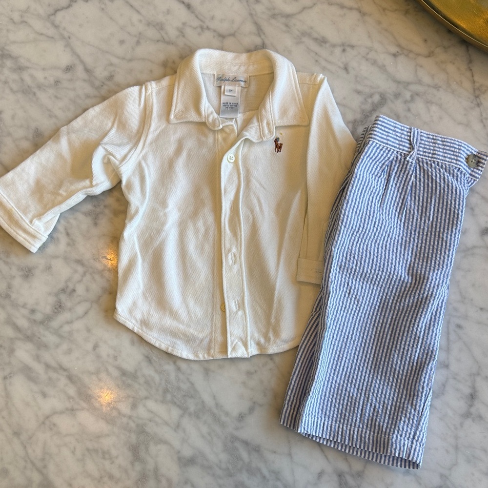 Polo by Ralph Lauren Button-Front Long Sleeve Polo Shirt with Seersucker Pant